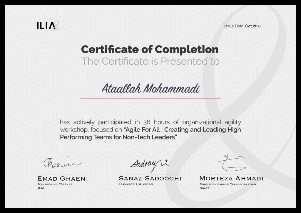 Ataallah Mohammadi's Certificates from the Agile for All Course