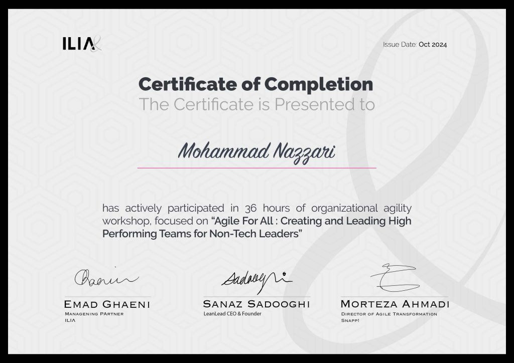 Mohammad Nazzari's Certificates from the Agile for All Course